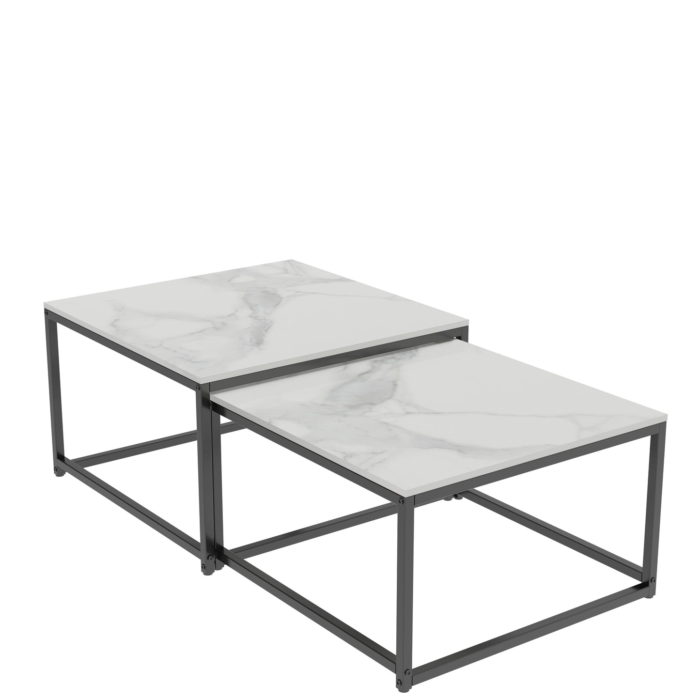 Set Of 2 Coffee Table Marble:Set Of 2 Nesting Tables Scandinavian Side Table Set For Living Room Large: 65 X 65 X 40 Cm Small: 60 X 60 X 34 Cm(Grey, White)
