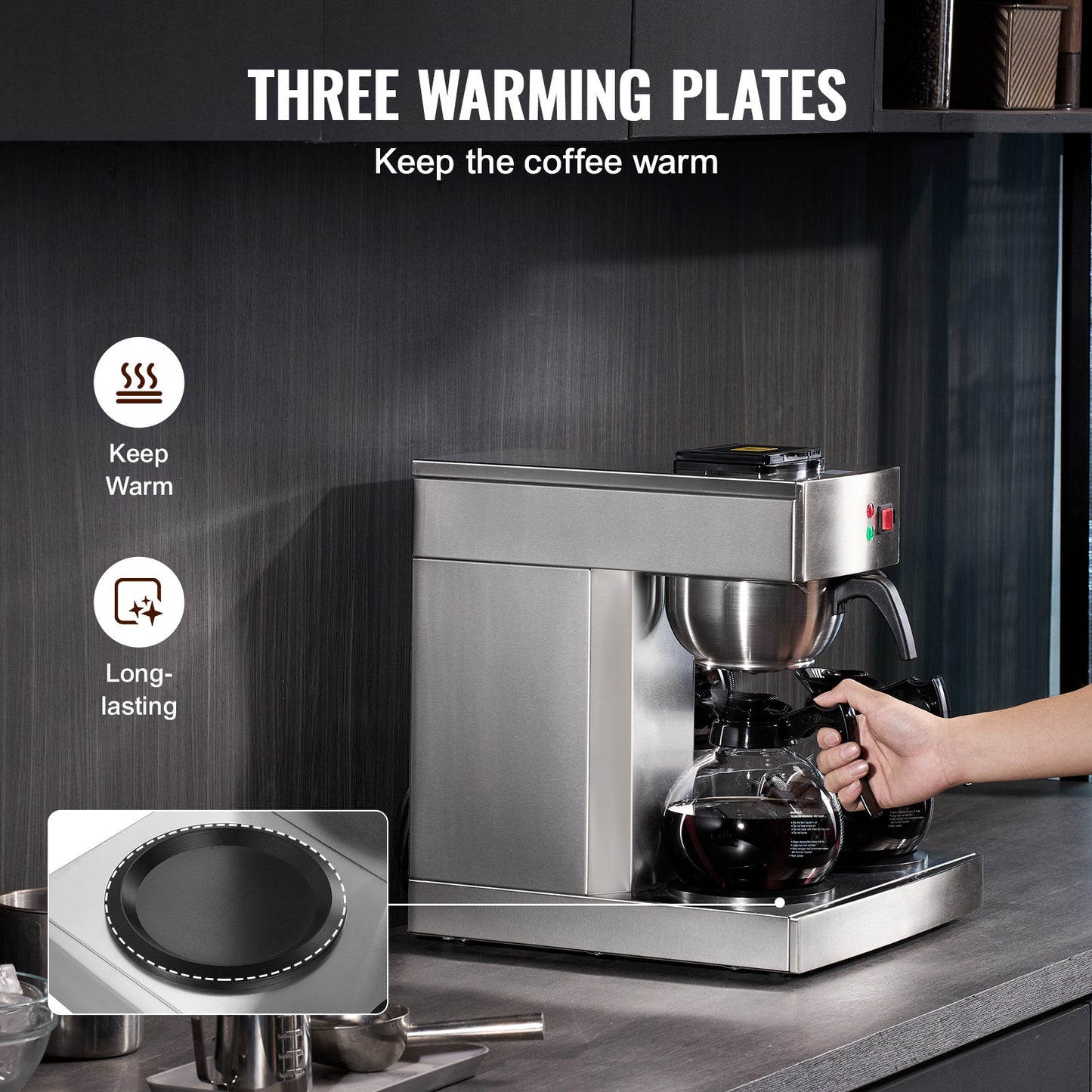 Filterkoffiezetapparaat – Koffiemachine – Drip Koffiezetter – Koffiezetter – Filtermachine – 12 Kopjes Capaciteit – 3 Glazen Kannen Met Warmhoudplaat