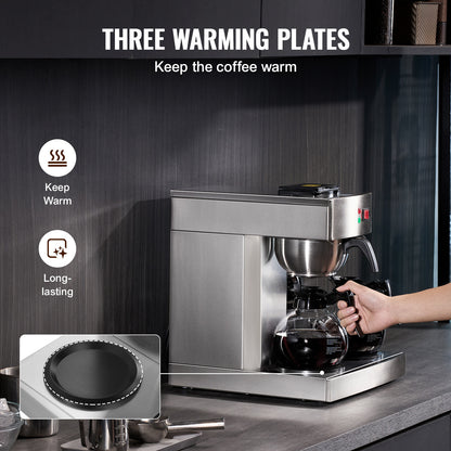 Filterkoffiezetapparaat – Koffiemachine – Drip Koffiezetter – Koffiezetter – Filtermachine – 12 Kopjes Capaciteit – 3 Glazen Kannen Met Warmhoudplaat