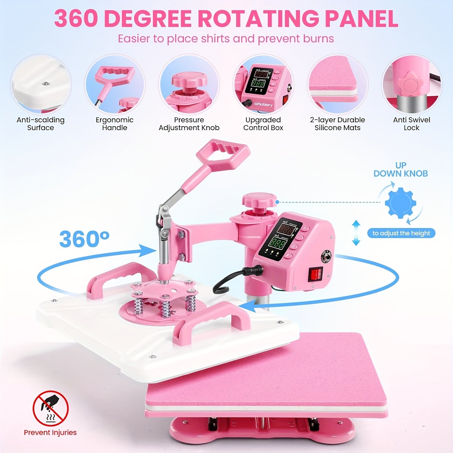 Transferspers – Hittepers – Heat Press Machine – Textielpers – Warmtepers – 8-in-1 Multifunctioneel – 38,1x30,48 cm – 360° Swing Away Ontwerp – Robuust IJzer en Kunststof