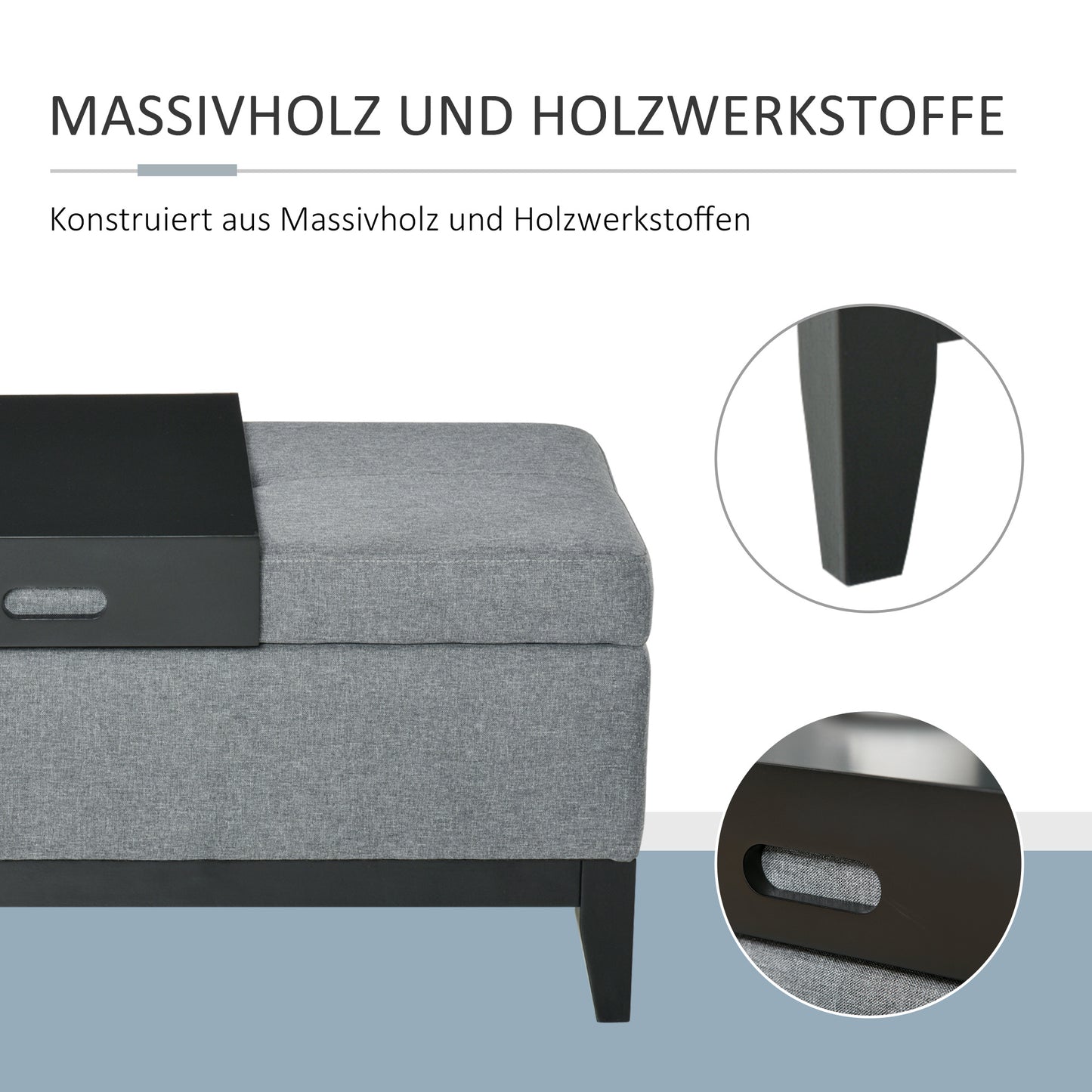 Opbergbank – Zitbank – Opbergbox – Poef – Halbank – Donkergrijs Polyester – 107x50x44 cm – Draagvermogen 120 kg