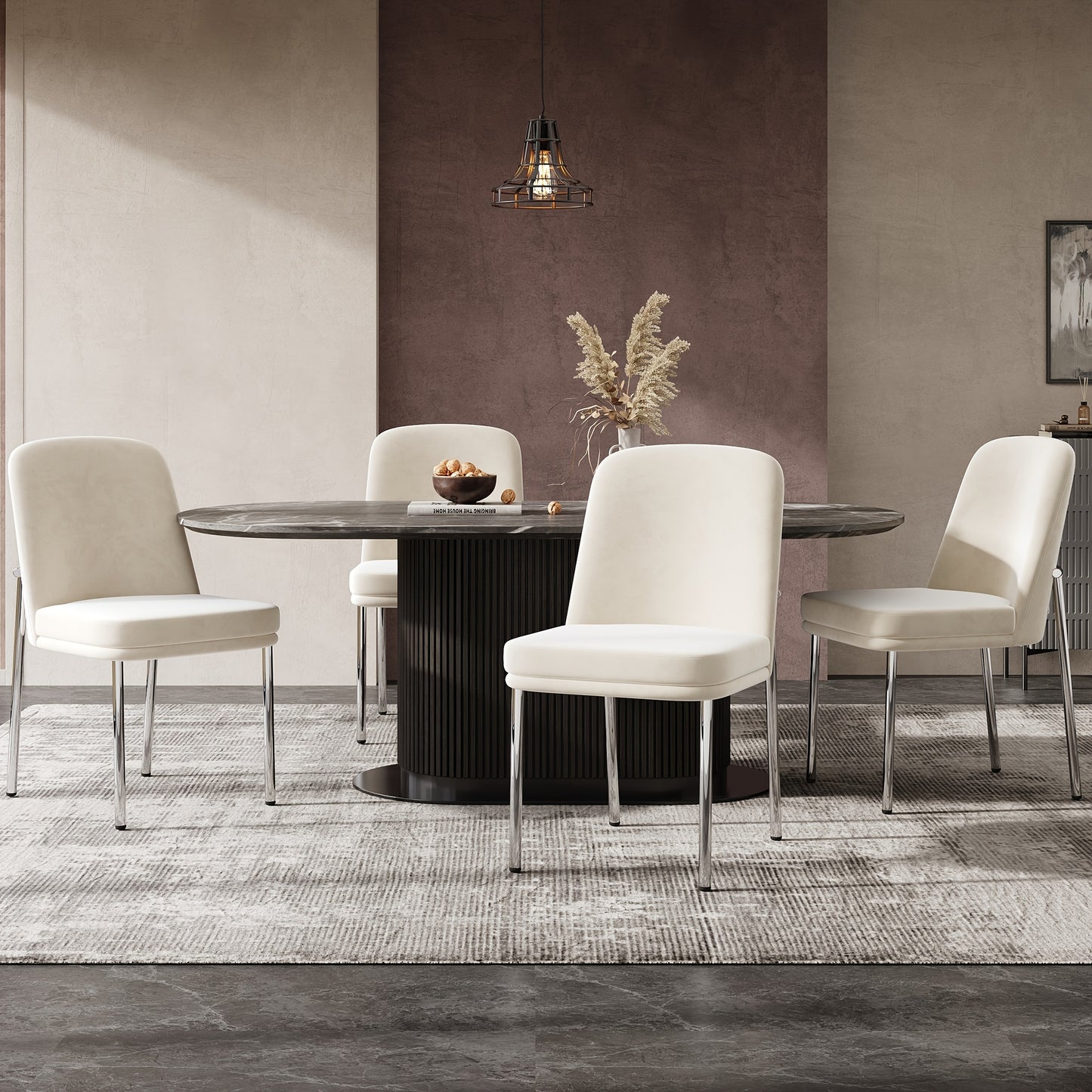 Eetkamerstoelen – Stoelen – Dining Chairs – Bistro Stoelen – Restaurantstoelen – Metalen Poten – Dikke Zachte Kussens – Beige met Zwarte Poten