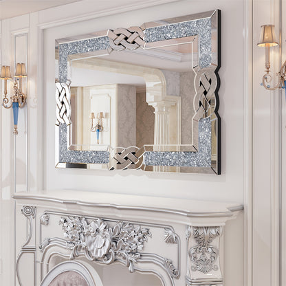 Grote Rechthoekige Spiegel – Wandspiegel – Muurdecoratie – Accentspiegel – Kristal Spiegel – 100x70 cm – 2,5 cm Dik Premium Glas – Sprankelend Diamantmotief