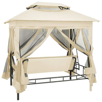 Schommelbank – Tuinschommel – Hangbank – Loungestoel – Tuinbank – Crème Wit – Weerbestendig Stalen Frame – Uitklapbaar Ligbed 220x160x240 cm