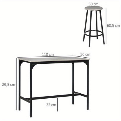 Bar Meubelset – Barmeubilair – Barkrukken – Tafel En Stoelen – Bistro Set – Modern Design – Zwart Metalen Frame – Houtlook Tafelblad – Duurzaam En Makkelijk Schoon Te Maken