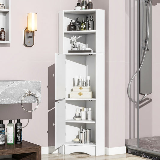 Bathroom Storage Cabinet White Corner Cabinet with Two Storage Shelves Adjustable Shelf 36.5 x 36.5 x 155cm for Bathroom Organization, Spacesaving Furniture, Modern Cabinet, Minimalist Shelf, Shelving Unit, Apartment Dwellers