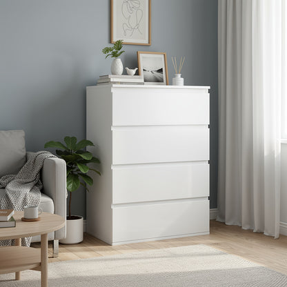 Ladekast – Ladenkast – Opbergkast – Dressoirkast – Wit – 4 Lades – Waterbestendig MDF – Ruime Opbergruimte 90 Liter