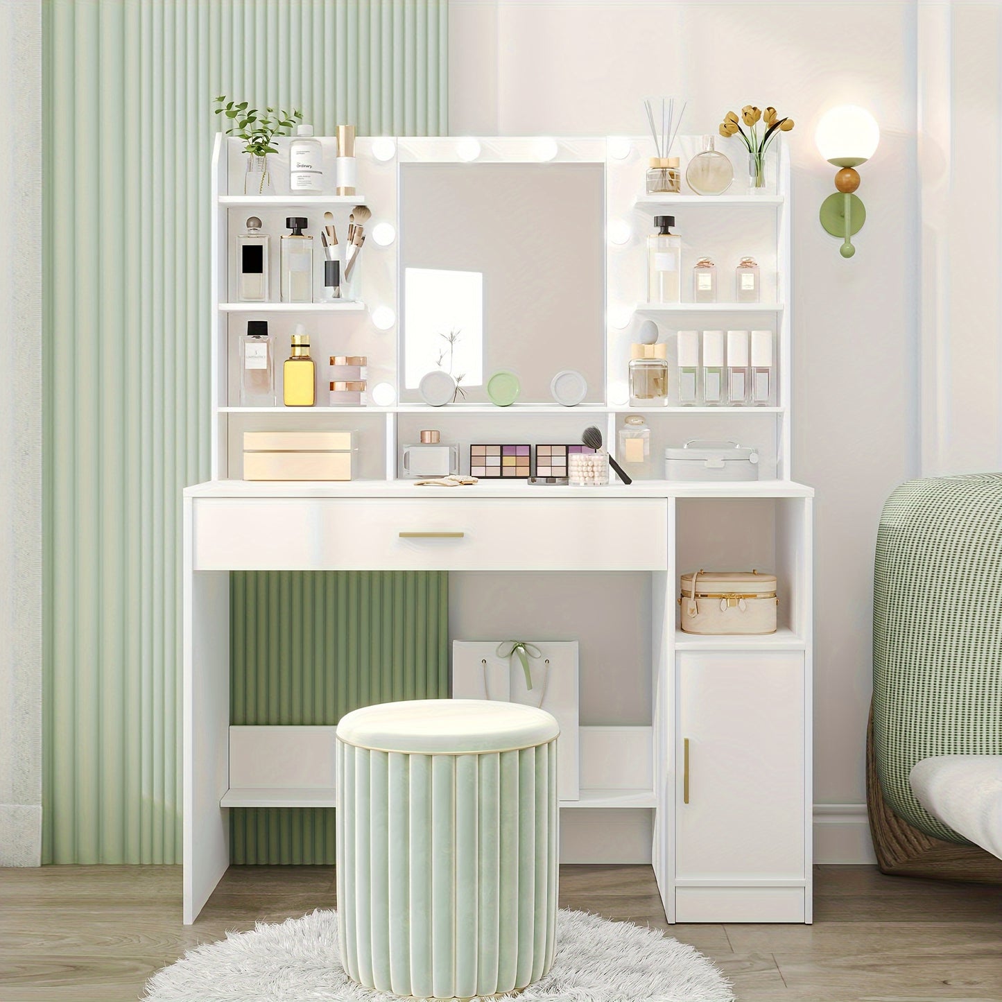 Kaptafel – Make-uptafel – Schminktafel – Dressing Table – Schoonheidstafel – Wit – Grote Tafelblad – Instelbare Verlichting