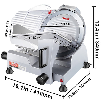 Elektrische Allessnijder – Vlees Snijmachine – Kaassnijder – Groentesnijder – Broodsnijder – Aluminium & RVS – 250 mm Carbon Stalen Mes – 240W Motor 350-400 RPM