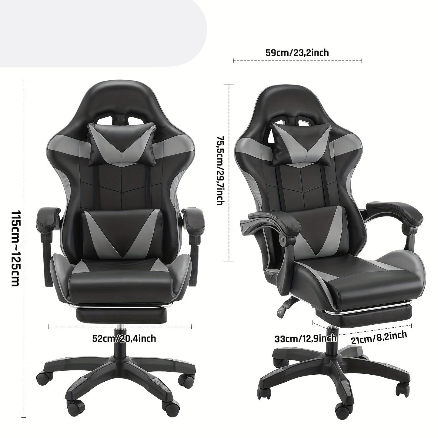 Gaming Stoel – Gamestoel – Gaming Chair – Game Stoel – Bureaustoel – Ergonomisch Ontwerp – Verstelbare Hoogte & Kantelbare Rugleuning – Zwart-Grijs