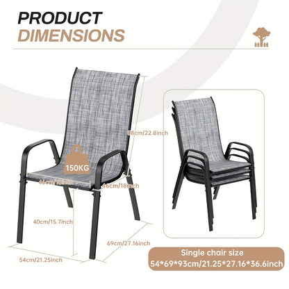 Stapelbare Tuinstoelen – Eetkamerstoelen – Balkonstoelen – Terrasstoelen – Bistrostoelen – Set Van 4 Grijs – Stalen Frame – Weerbestendig Met Textilene Bekleding