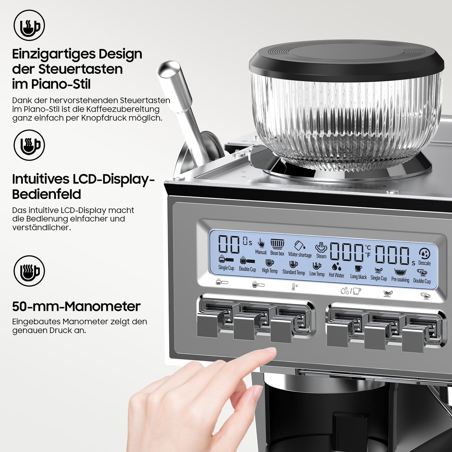 Espressomachine – Koffiezetapparaat – Halfautomaat – Koffiemachine – Baristamachine – 20-Bar Pomp Met Maalfunctie – Roestvrijstalen Behuizing Met 1,6L Waterreservoir