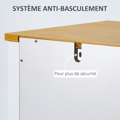 Dressoir – Buffet – Kast – Opbergmeubel – Woonkamermeubel – Wit Met Houtlook – 2 Glazen Deuren – Verstelbare Planken – 2 Lades – 1 Afsluitbare Kast – MDF En Metaal – Anti-Kantel Veiligheid