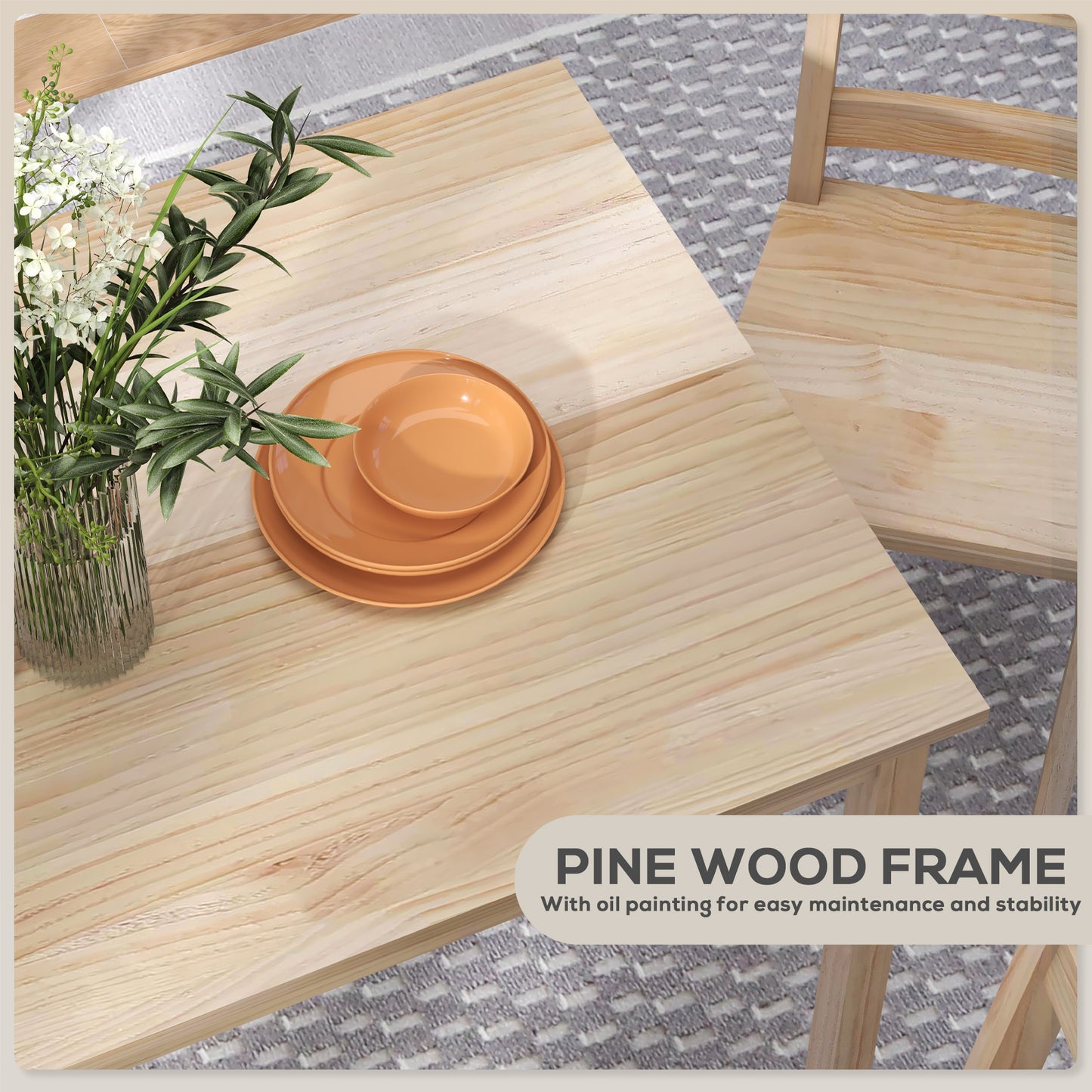 Eethoek – Eettafel Set – Dinerset – Tafel Met Stoelen – Massief Hout – Ruimtebesparend Ontwerp – 118x73 cm Tafel – Comfort Voor 4 Personen