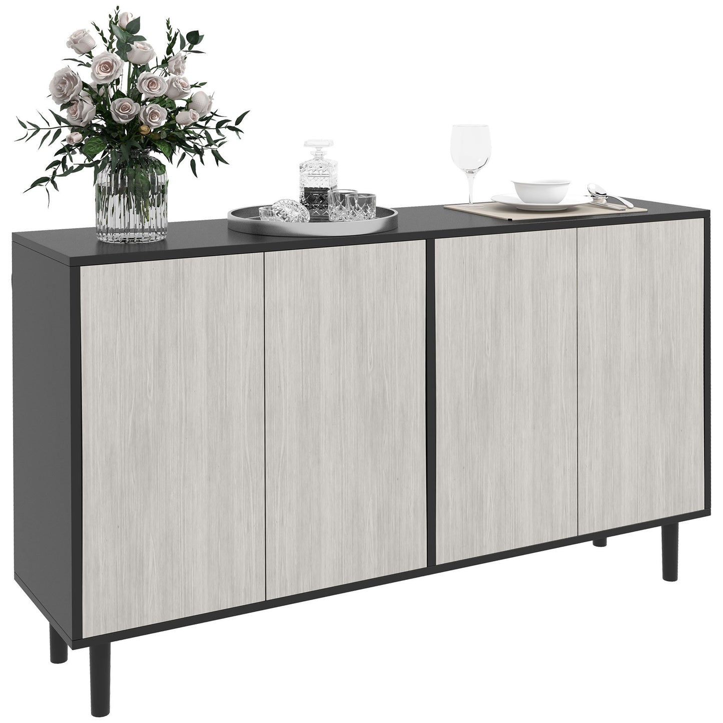Keukenkast – Keukenbuffet – Buffetkast – Voorraadkast – Keukenopberger – 2 Dubbele Deuren – Verstelbare Planken – 121 x 37 x 75 cm – Hout Spaanplaat – Zwart-Grijze Houtnerf