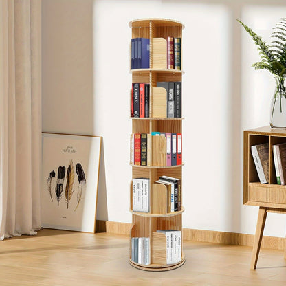 Boekenkast – Boekenrek – Opbergkast – Vakkenkast – Draaibare Kast – 5 Laags – 360° Draaibaar – Stevig Plastic – Licht Bruin