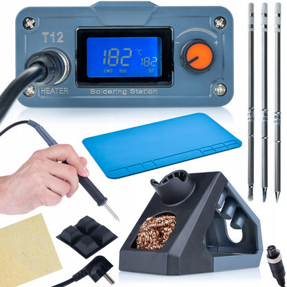 Soldeerstation – Soldeerset – Elektronica Soldeerstation – T12 Soldeerstation – Soldeerstation SMD – Nauwkeurige Temperatuurregeling 200-450°C – Hittebestendige Silicone Soldeermat 200x300mm