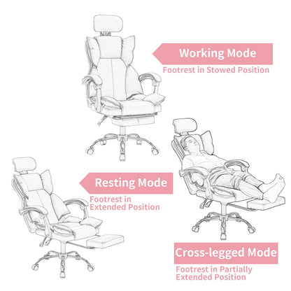 Bureaustoel – Werkstoel – Gamestoel – Comfortstoel – Bureaufauteuil – Met Ingebouwde Voetensteun – Hoog Metalen Frame – Zacht Roze