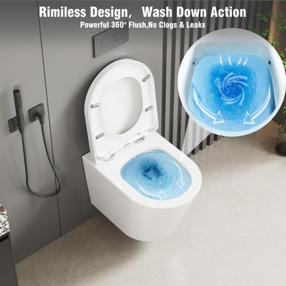 Wandtoilet – Hangend Toilet – Rimless Toilet – Diepspoel Toilet – Wandhangend Toilet – Keramiek – Softclose Zitting – Ruimtebesparend D-Design 51cm