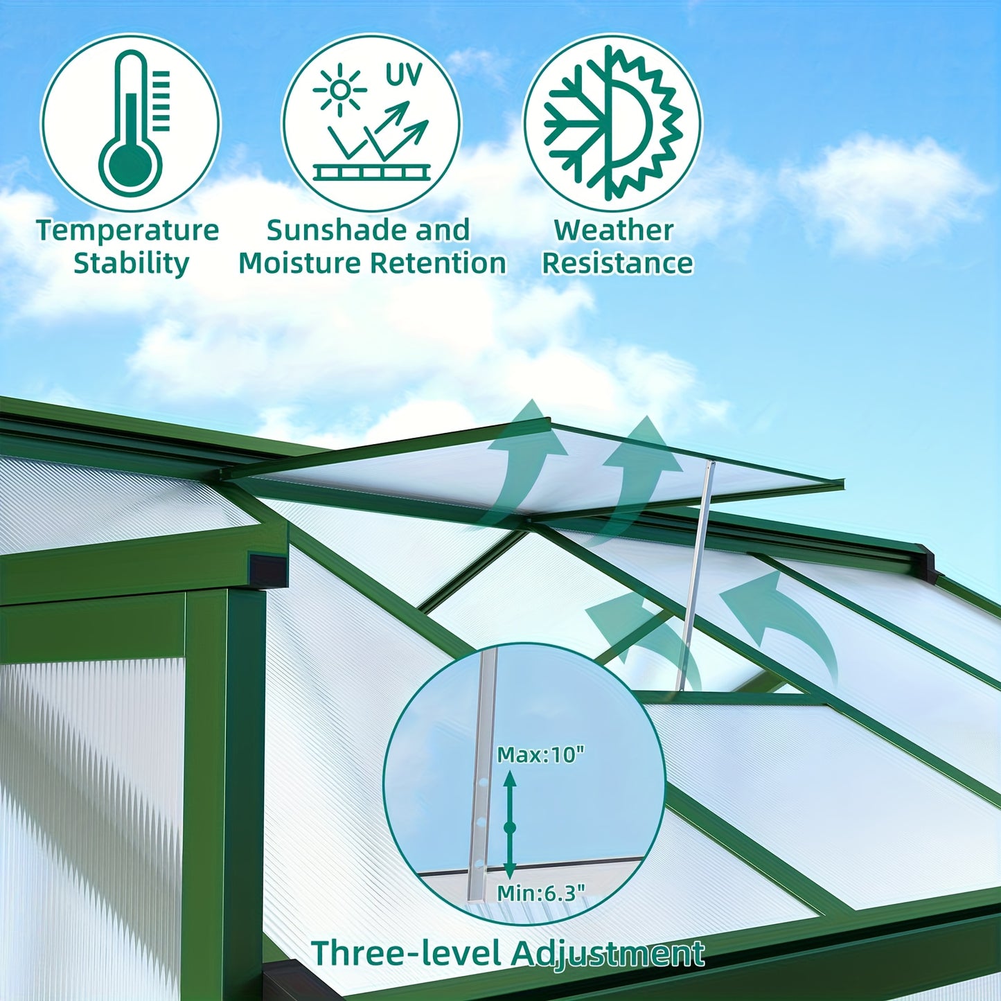 Kas – Kweekkas – Tuinkas – Plantenkas – Broeikas – Groot Aluminium Frame – Weerbestendig Polycarbonaat – Inclusief Dakventilator – 183x244 cm Walk-in Greenhouse