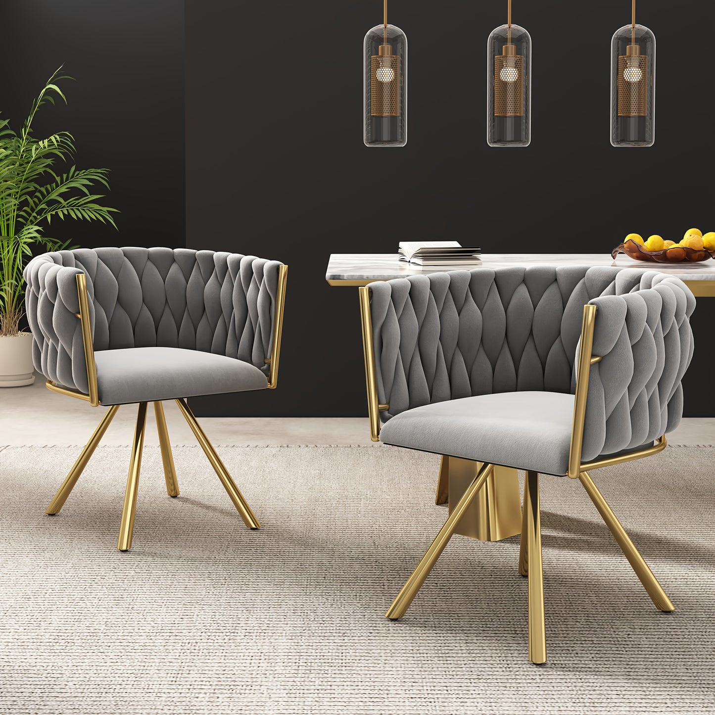 Draaifauteuil – Swivel Chair – Accentstoel – Rotatiestoel – Fauteuil – Grijs met Gouden Accenten – 360° Draaibaar – Stevig Metalen Frame