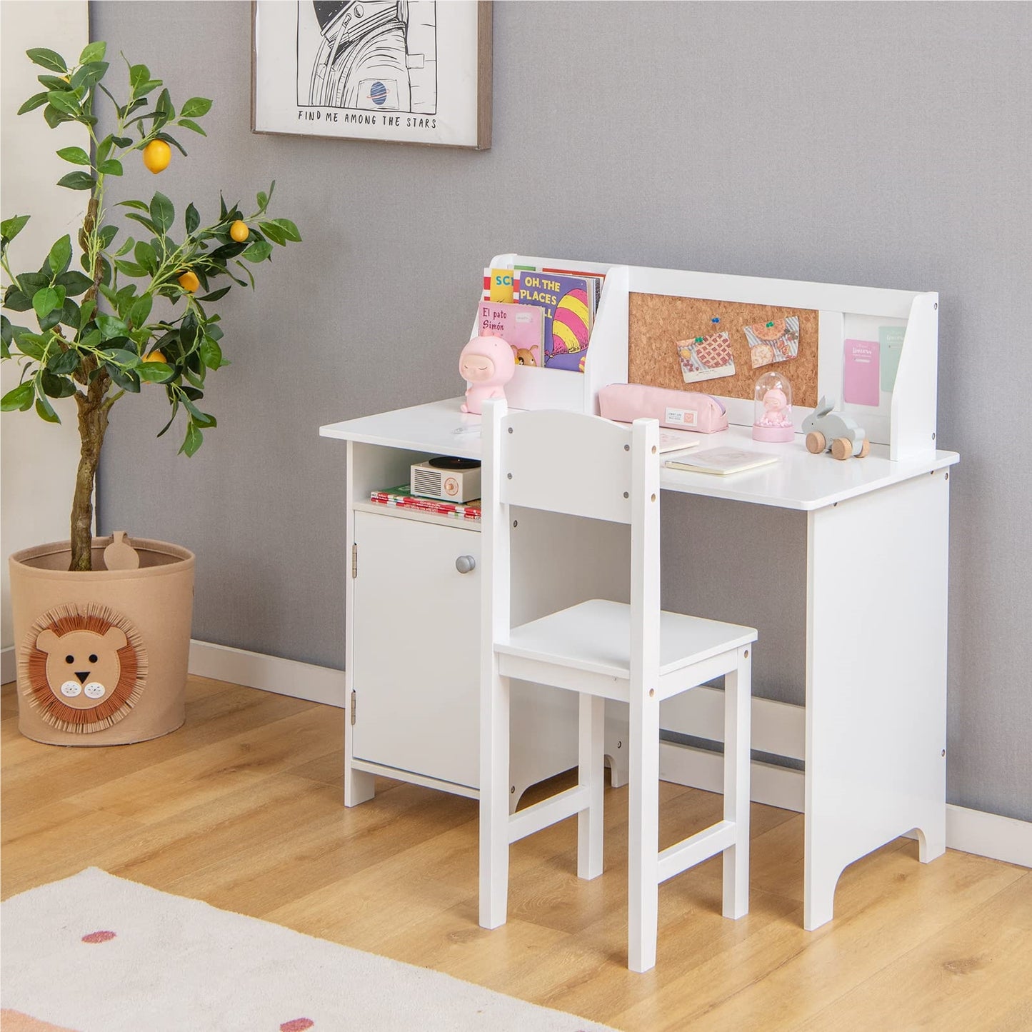 Kinderbureau – Bureautje – Studietafel – Kindertafel – Bureau Set – Inclusief Stoel – Met Boekenkast & Magnetisch Bord – Wit – Ergonomisch Design – Duurzaam MDF Hout
