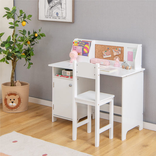 Kinderbureau – Bureautje – Studietafel – Kindertafel – Bureau Set – Inclusief Stoel – Met Boekenkast & Magnetisch Bord – Wit – Ergonomisch Design – Duurzaam MDF Hout