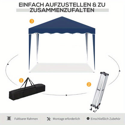 Partytent 3x3m – Feesttent – Buiten Tent – Tuin Tent – Evenemententent – Blauw – Verstelbare Hoogte – Stalen Frame & UV-Beschermende Oxford Stof