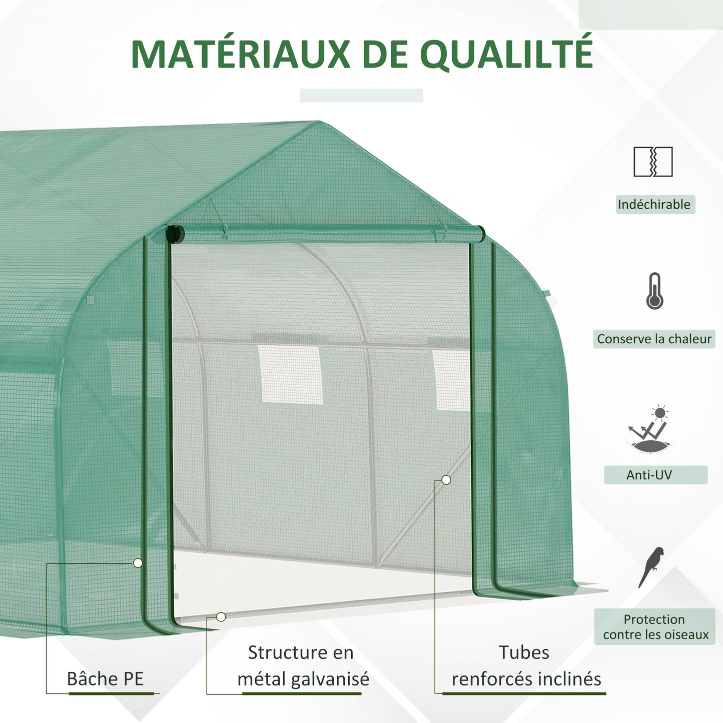 Serre Tunnel – Tuinkas – Kas – Groentekas – Kweekkas – Grote Afmeting 3,5 x 3 x 2 m – Gegalvaniseerd Stalen Frame met 6 Ramen en Ritssluiting