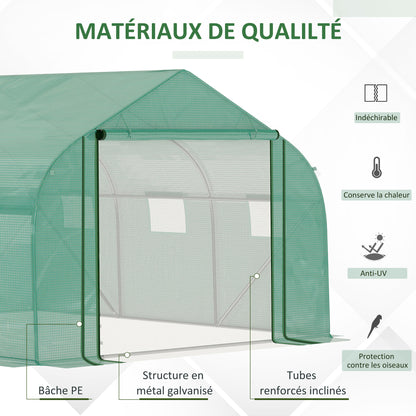 Serre Tunnel – Tuinkas – Kas – Groentekas – Kweekkas – Grote Afmeting 3,5 x 3 x 2 m – Gegalvaniseerd Stalen Frame met 6 Ramen en Ritssluiting