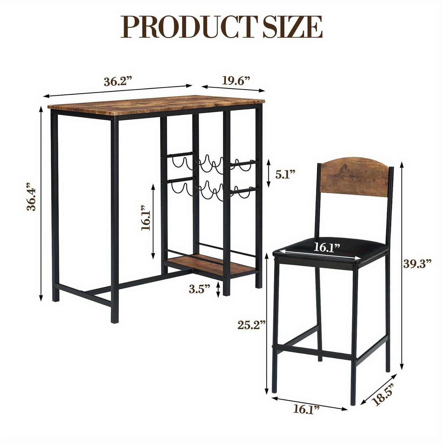 2-in-1 Counter Height Bar Table Set with Storage Shelf & Wine Rack - Space-Saving 3pcs Modern Dining Table with Cup Holders, Foldable Design