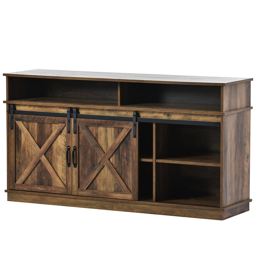 Dressoir – Sideboard – Opbergkast – Buffetkast – Lage Kast – Donkerbruin – X-Patroon Schuifdeuren – Verstelbare Planken – Ruimtebesparend Ontwerp – 148 cm Breed