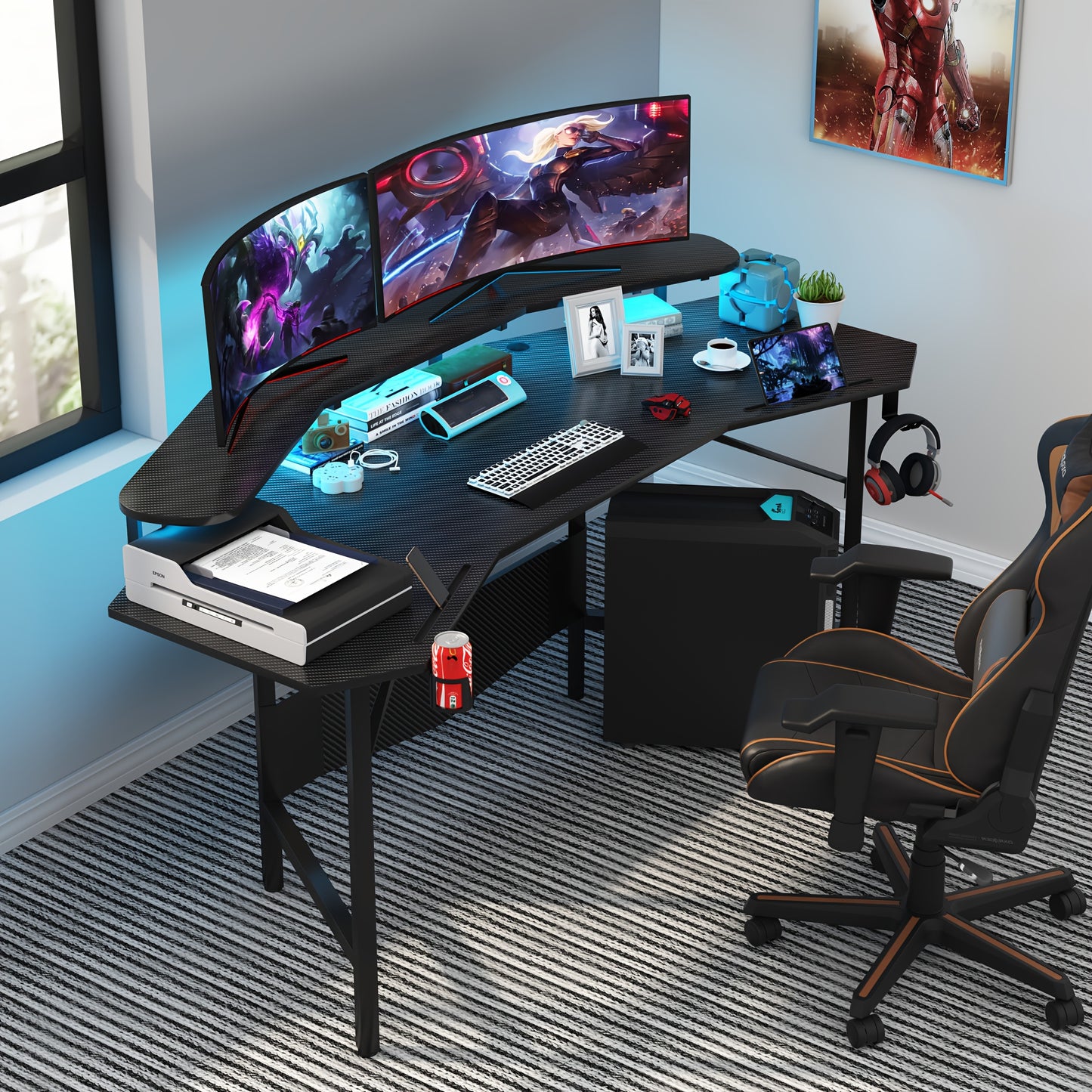 Gaming Bureau – Gamingbureau – Game Desk – Computer Tafel – Gaming Tafel – Met Bekerhouder & Hoofdtelefoonhaak – Stevig MDF Metalen Constructie – Minimaal 27 Inch Hoogte