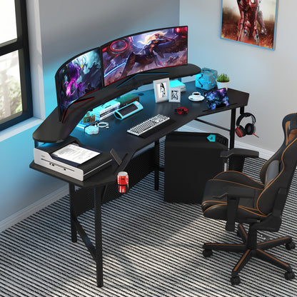Gaming Bureau – Gamingbureau – Game Desk – Computer Tafel – Gaming Tafel – Met Bekerhouder & Hoofdtelefoonhaak – Stevig MDF Metalen Constructie – Minimaal 27 Inch Hoogte