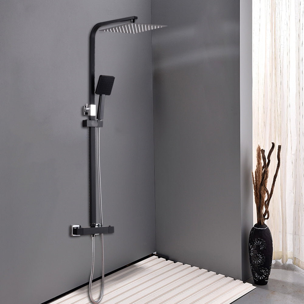 Regendouche Systeem – Douchekolom – Regendouchekop – Handdouche – Douche Set – Roestvrij Staal – Wandmontage – Zwart Mat – Waterbesparend – Luxe Vierkant Design