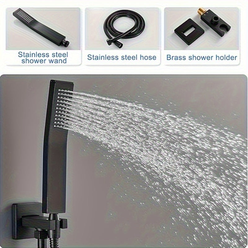 Douchesysteem Zwarte Douche Set Regendouche Handdouche Mengkraan Thermostaat – Matte Zwart – 40,64 cm Regendouche – Wandmontage – Zonder Elektriciteit – Onderhoudsvriendelijk