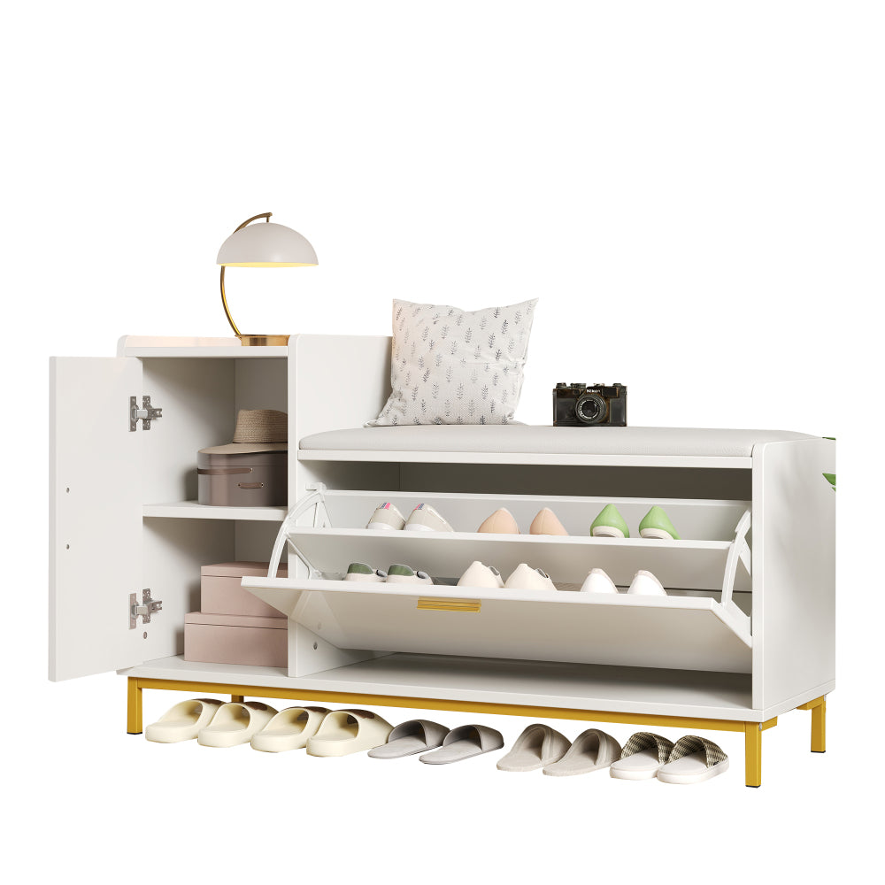 Schoenenkast – Schoenenrek – Schoenenopberger – Schoenenbank – Opbergkast – Modern – Ruimtebesparend – 2 Compartimenten – Metaal Met Zachte Planken – 100x38x68 cm