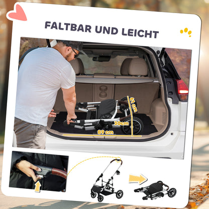 Hondenwagen – Huisdierenwagen – Buggy – Draagtas – Autostoel – Lichtgewicht Aluminium Frame – 3-in-1 Opvouwbaar Design – Inclusief Veiligheidsharnassen – Lichtgrijs