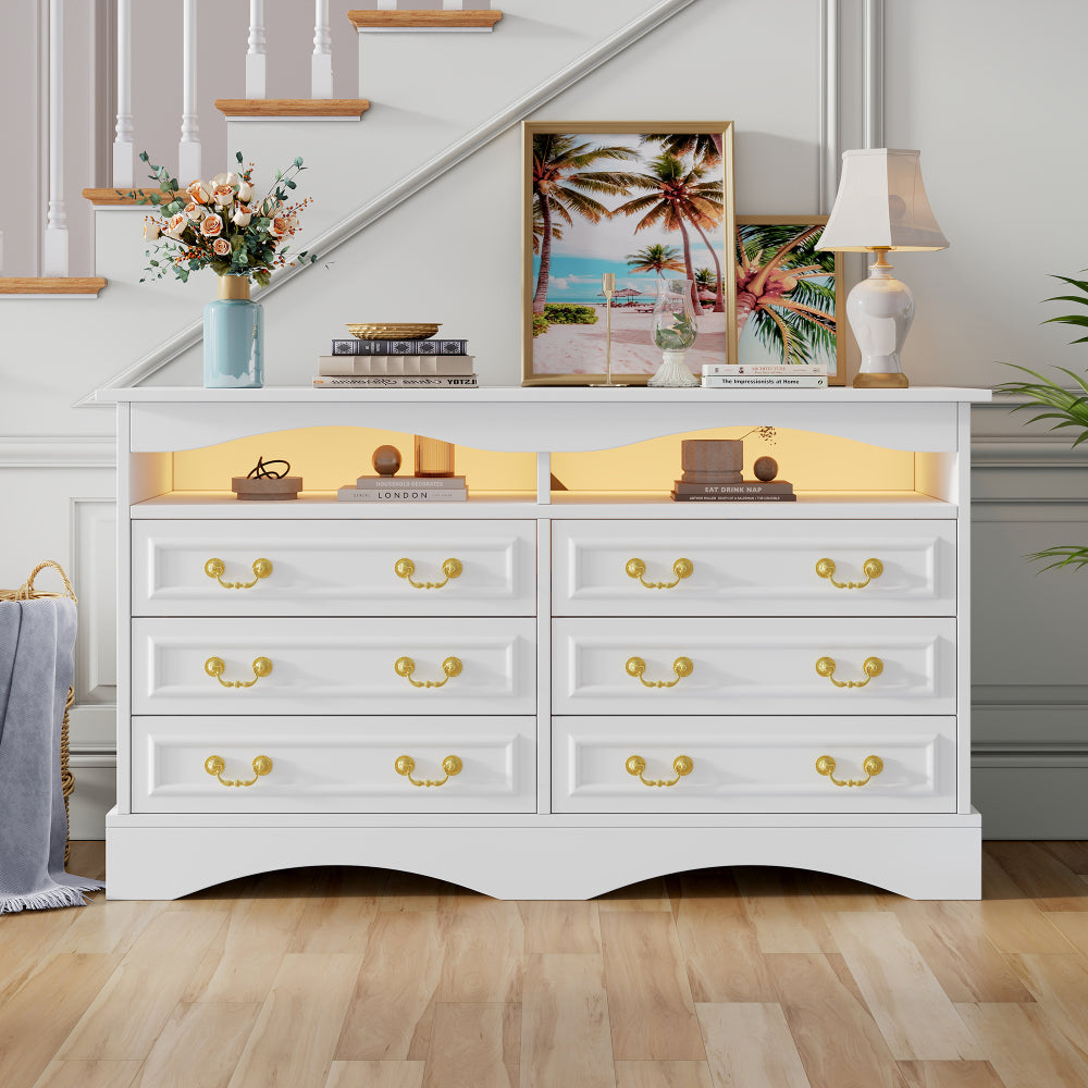 Opbergkast – Ladenkast – Sideboard – Dressoir – Kast Wit – Modern Design – 6 Laden – 120 cm Breedte