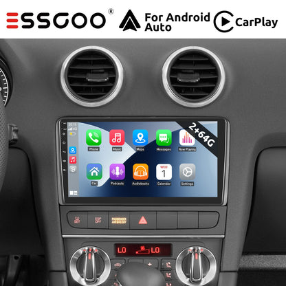 ESSGOO Wireless Carplay und Android AutoATORADIO for AUDI A3 S3 RS3 2008-2012, 22.86 cm Touchscreen with B-T Radio, Android 14 FM RDS GPS USB WiFi Navigation, Incar Connectivity, Car Entertainment System, Sleek Dashboard Unit