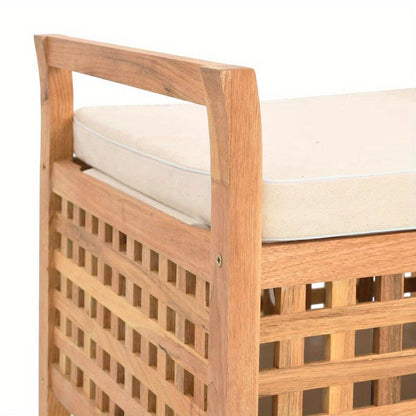 Houten Bank – Opbergbank – Halbank – Zitbank – Schoenenbank – Massief Walnotenhout – Gevoerd Zitvlak – 93x49x49 cm – Ruitpatroon – Opbergruimte