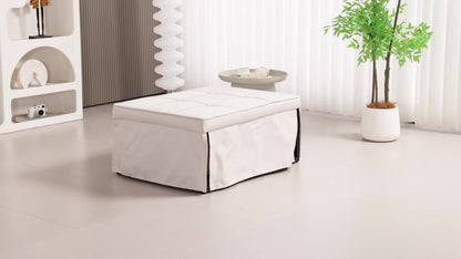3-in-1 Relaxstoel – Pouf – Chaise Longue – Slaapstoel – Zitzak – Verstelbare Rugleuning 5-standen – Inklapbare Voetensteun – Crèmekleurige Linnenstof – Zwart Metalen Frame
