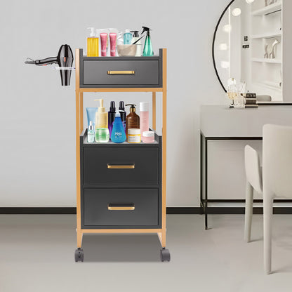 Kapperswagen – Kappers Trolley – Werkwagen – Salonwagen – Opbergtrolley – Roestvrij Metalen Frame – 3 Lades & 2 Open Schappen