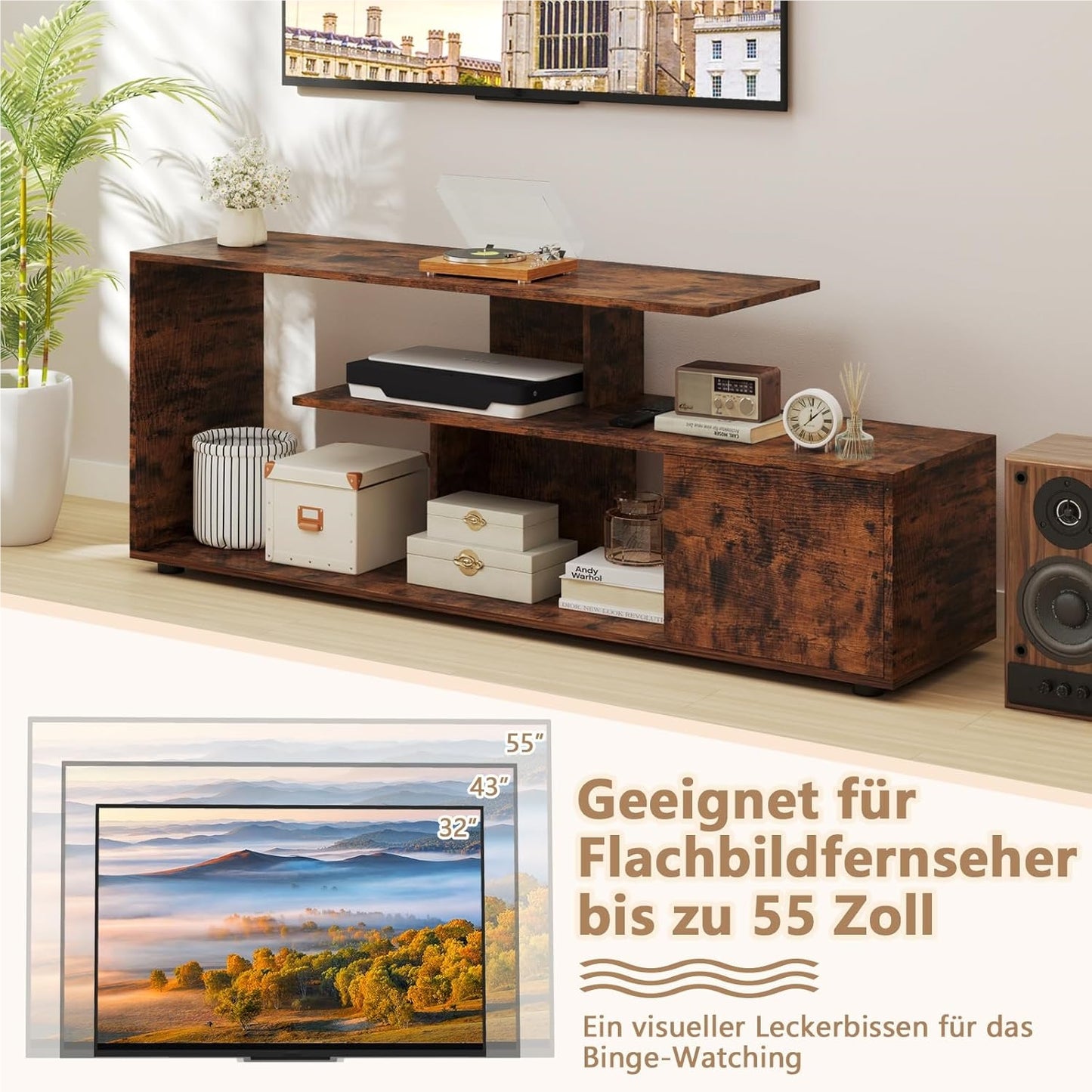 Tv-Kast – Tv-Meubel – Mediameubel – Lowboard – Tv-Stand – Voor Tv’s Tot 55 Inch – Asymmetrisch Design – Stevig Houtmateriaal