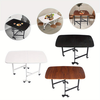 Inklapbare Tafel – Opvouwbare Tafel – Uitklapbare Tafel – Bijzettafel – Trolley Tafel – Wit – Duurzaam MDF – Met Zwenkwieltjes en Remmen