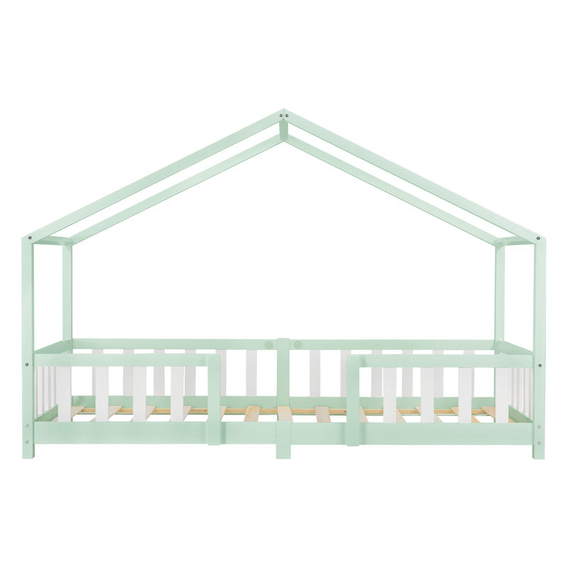 Kinderbed – Kinderbedden – Eenpersoonsbed – Hoogslaper – Stapelbed – Huisvormig Design – Valbeveiliging – Grenenhout – 140x200 cm