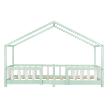 Kinderbed – Kinderbedden – Eenpersoonsbed – Hoogslaper – Stapelbed – Huisvormig Design – Valbeveiliging – Grenenhout – 140x200 cm