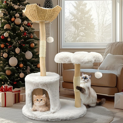 Luxurious Multi-Level Modern Cat Tree Tower, Perfect for Large Cats - Plush Fabric Apartment, Durable Cat Scratching Posts And Jumping Platforms, Ideal for Kittens And Fish Enthusiasts, Large Cat Tower