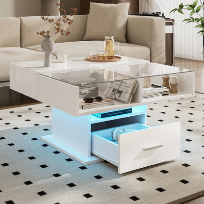 Moderne Salontafel – Lift-Top Tafel – Verstelbare Koffietafel – Opbergbank – Witte Hoogglans Tafel – Ruimtebesparend Ontwerp – Verstelbare Hoogte en Duurzaam Mechanisme