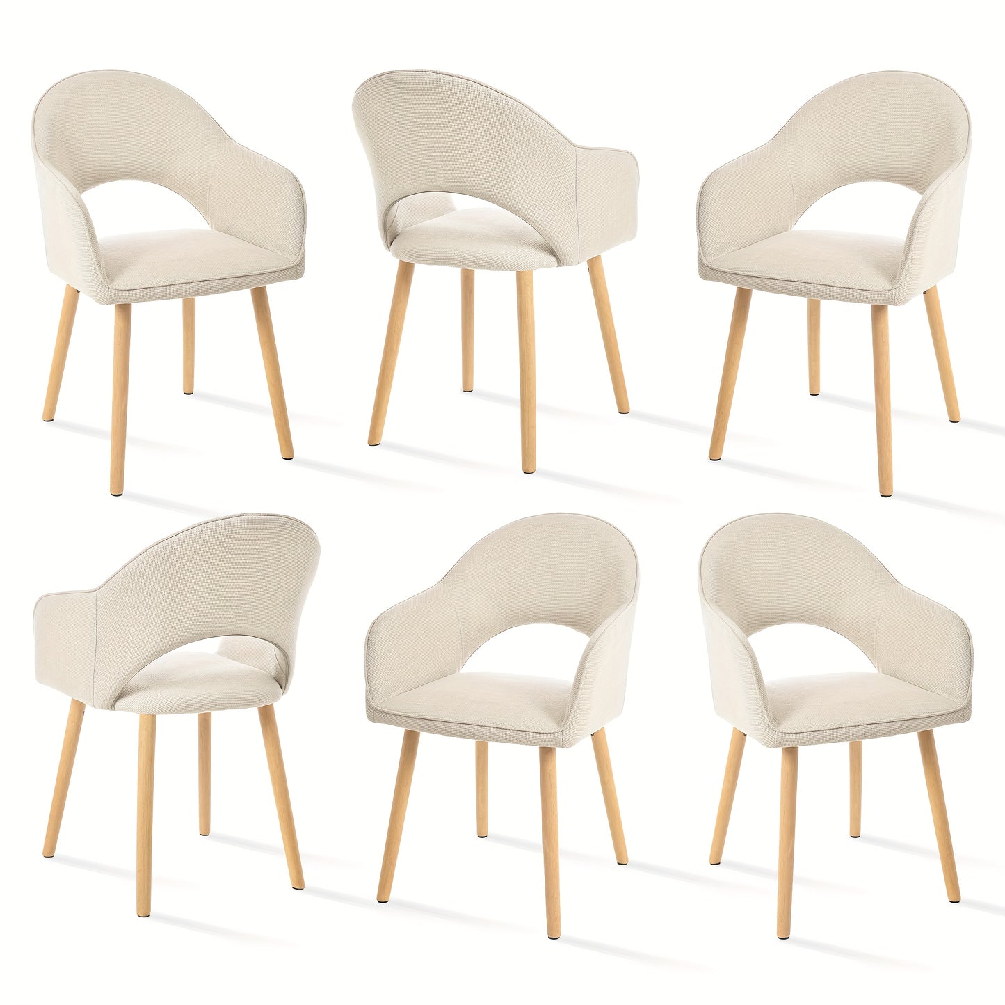 Eetkamerstoel – Kuipstoel – Armstoel – Lounge Stoel – Stoel Met Armleuning – Halve Maan Open Rugleuning – Stevige Houten Poot – Set Van 6